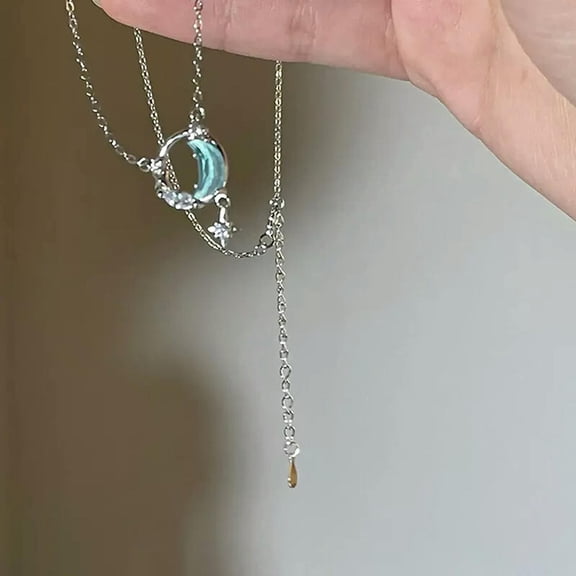 MATROOY Korean Fashion Hollow Moon Pendant Necklace Silver Color Chain For Women Jew WY4
