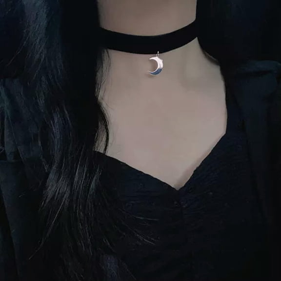 MATROOY Korean Style Fashion Choker Necklace Gothic Clavicle Chain With Moon Pendant WY4-B