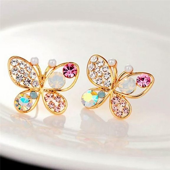 MATROOY Ladies Chic Lovely Crystal Rhinestone Hollow Butterfly Ear Stud Earrings Gift