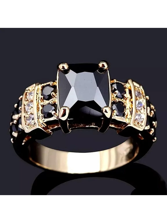 Ladies Fashion Ring Black Faux Gemstone Jewelry Size 8