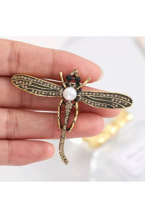 Ladies Insect Brooch Pearl Alloy Dragonfly Brooch Pin Jewelry Wedding Party Gift
