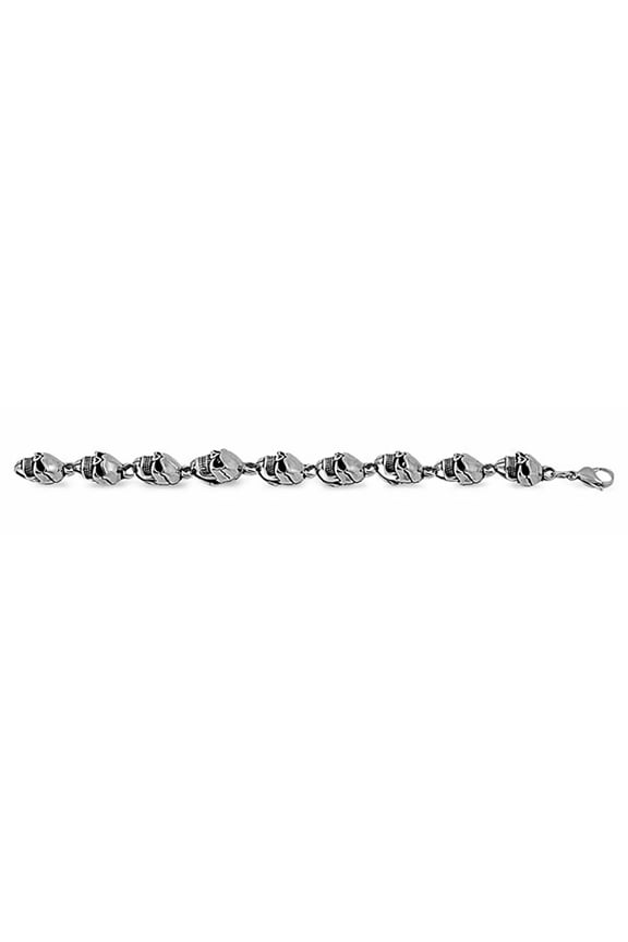 Large 3D Skull Bracelet Silver Stainless Steel Rocker Punk Cybergoth Cuff