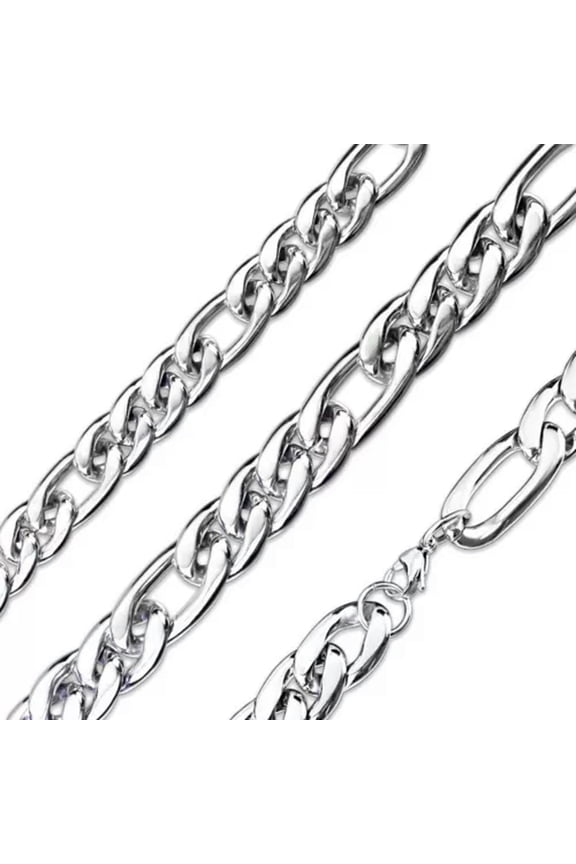 Large Figaro Chain Necklace Mens Silver Stainless Steel 11mm wide 15-20-IN Long-15-inch length