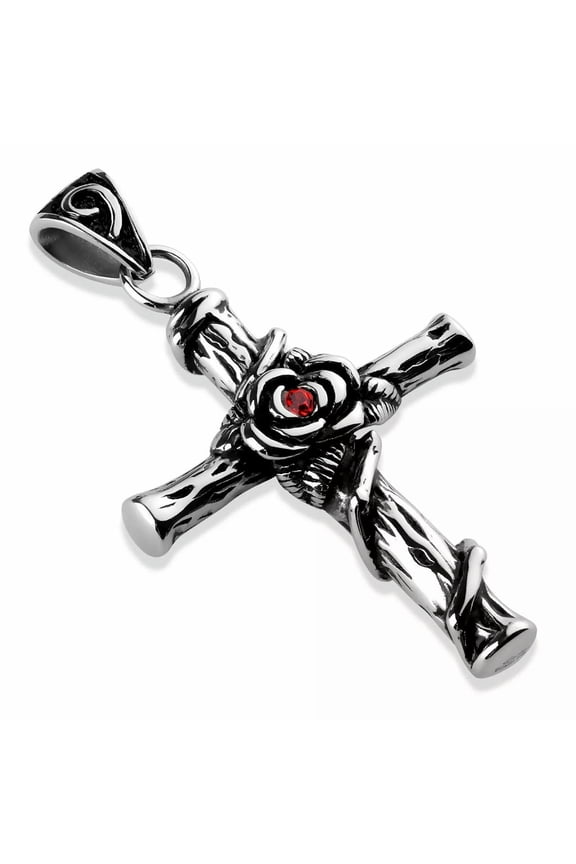 Large Rose Cross Necklace Stainless Steel Crucifix Pendant Religious Jewelry