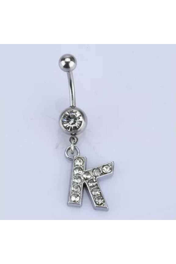 Letters A-Z Charming Body Piercing Jewelry Rhinestone Navel Belly Button Ring-K