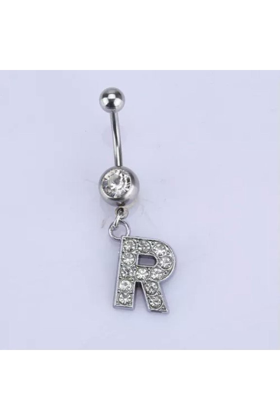 Letters A-Z Charming Body Piercing Jewelry Rhinestone Navel Belly Button Ring-R