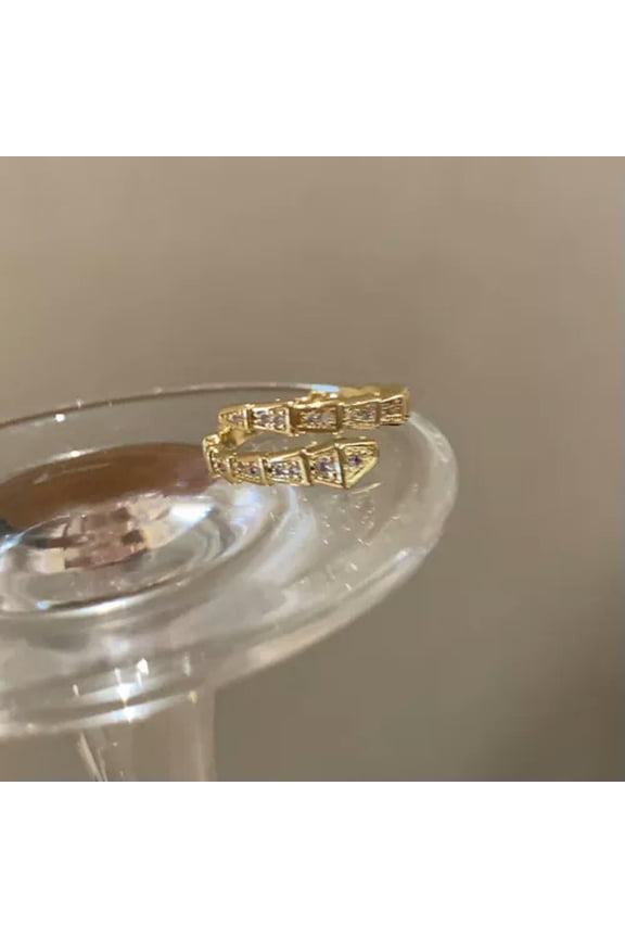 Light Luxury Crystal Snake Shape Ring Shiny Cubic Zircon Opening Adjustable WY4-Gold-