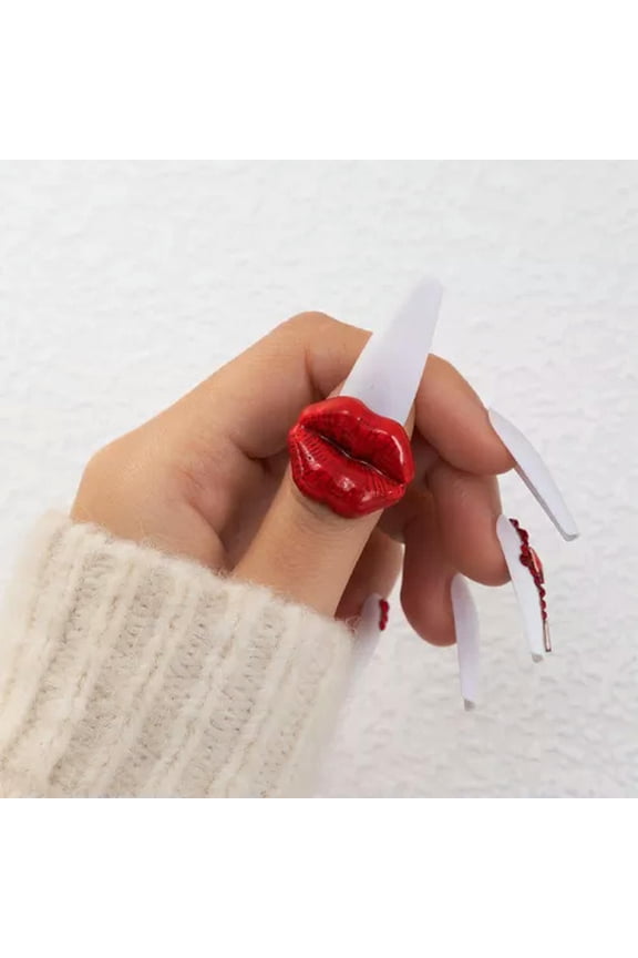 Lip Shape Finger Ring Statement Finger Jewelry Accessories Punk Style Ring WY4-Red-