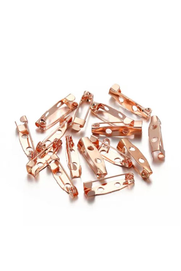 Lock Pin Back Brooch Badge Bar Pin for DIY Handicraft Name Label Jewelry Making-Rose Gold-30mm(50pcs)