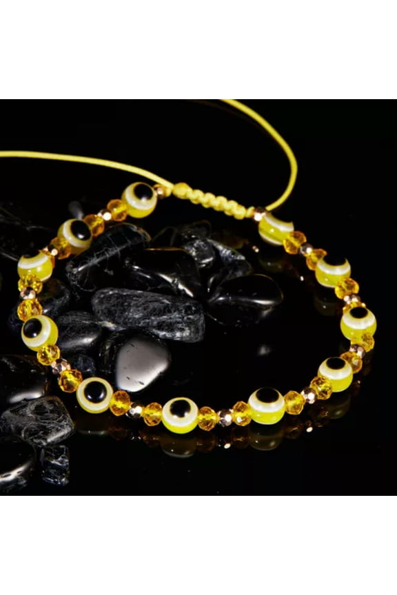 Lucky Turkish Evil Eye Crystal Bead Bracelet Adjustable Women Men Jewellery Gift-Yellow Evil Eye