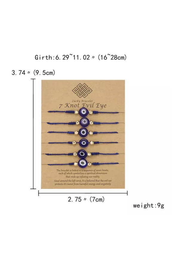 Lucky Turkish Evil Eye bracelet Kabbalah Amulet 7 Knots Protection Rope Jewelry-6pcs Evil Eye 7 Knots Blue