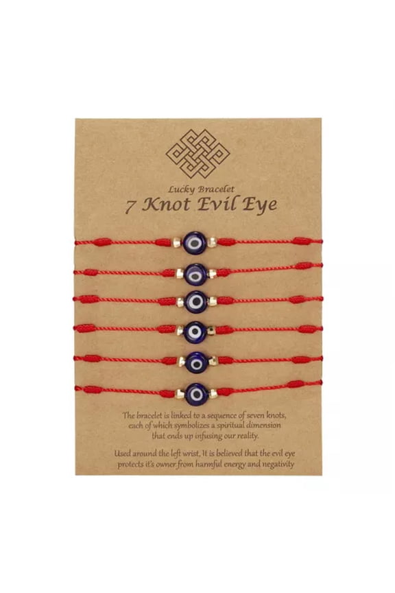 Lucky Turkish Evil Eye bracelet Kabbalah Amulet 7 Knots Protection Rope Jewelry-6pcs Evil Eye 7 Knots Red