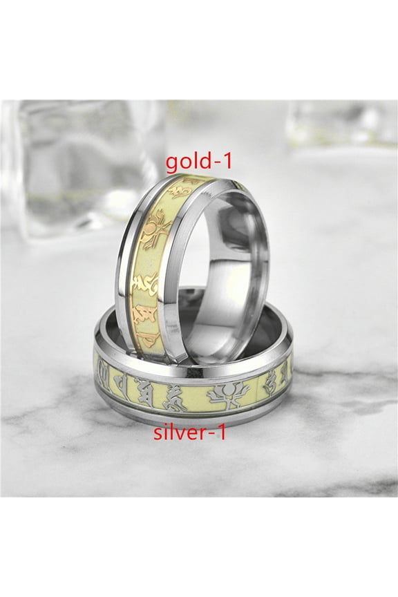 Luminous Jesus Cross Christian Letter Men Ring Glow In The Dark Titanium Steel-silver-1-13