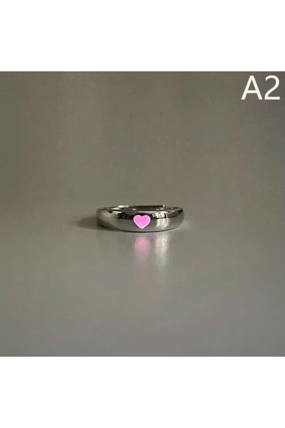 Luminous Love Heart Ring Glow In Dark Fashion Adjustable Couples Rings Sil-A2