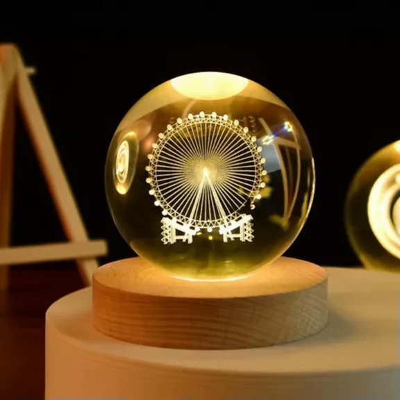 MATROOY Luminous solar system Artificial crystal Sphere Quartz Night lamp Glass Ball-1PC-6cm+6cm USB Lamp base-Ferris wheel