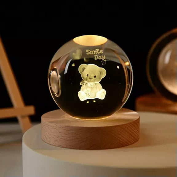 MATROOY Luminous solar system Artificial crystal Sphere Quartz Night lamp Glass Ball-1PC-6cm ball-Bear