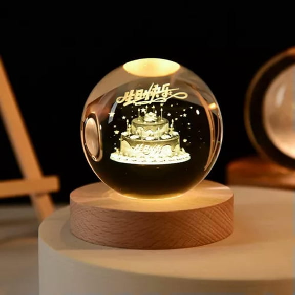 MATROOY Luminous solar system Artificial crystal Sphere Quartz Night lamp Glass Ball-1PC-6cm ball-Birthday cake