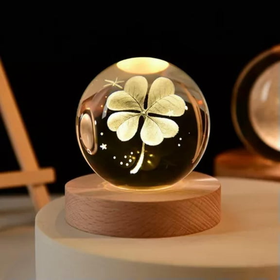 MATROOY Luminous solar system Artificial crystal Sphere Quartz Night lamp Glass Ball-1PC-6cm ball-Four leaf clover