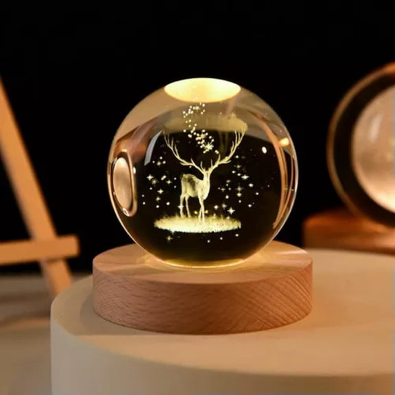 MATROOY Luminous solar system Artificial crystal Sphere Quartz Night lamp Glass Ball-1PC-8cm+7cm USB Lamp base-deer