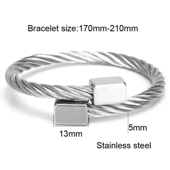 MATROOY Luxury 316L Stainless Steel Bangle Men Bracelet Titanium Adjustable Cuff Jewelry-Silver