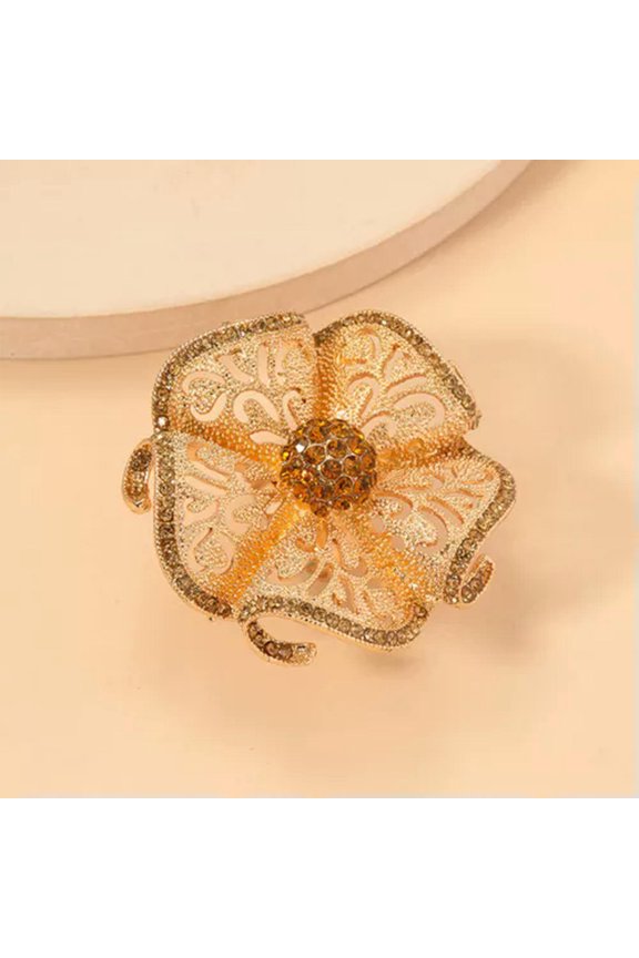 Luxury Big Flower Zircon Rings Classic Hollow Gold Color Adjustable Ring Fem WY4-Champagne-