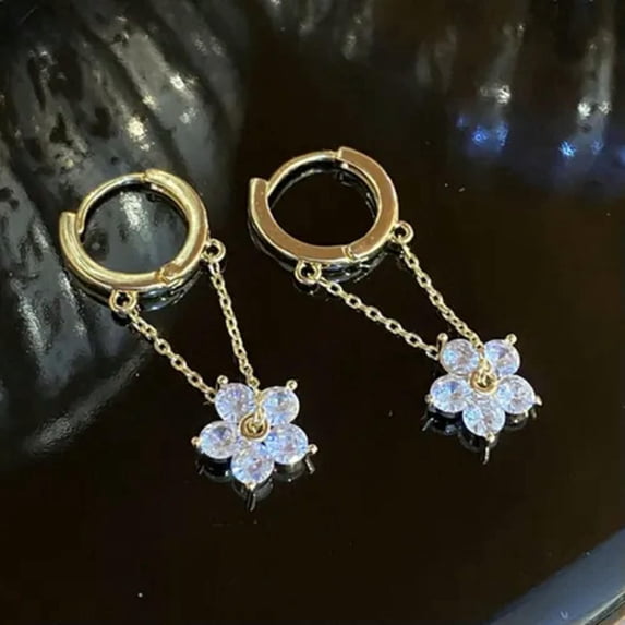 MATROOY Luxury Crystal Cubic Zircon Earrings Stud Dangle CZ Wedding Women Jewelry New-#43 Flower Chain