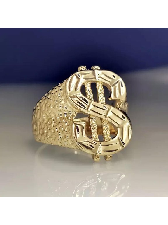Luxury Gold Dollar Sign Fashion Hip Hop Rock Ring Luxury Party Jewelry Size 12