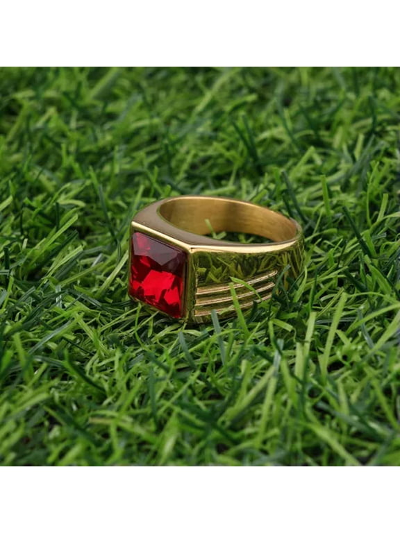 MEN's Women Stainless Steel Silver/Gold Simulated Ruby Ring Size 7-13-12-Gold