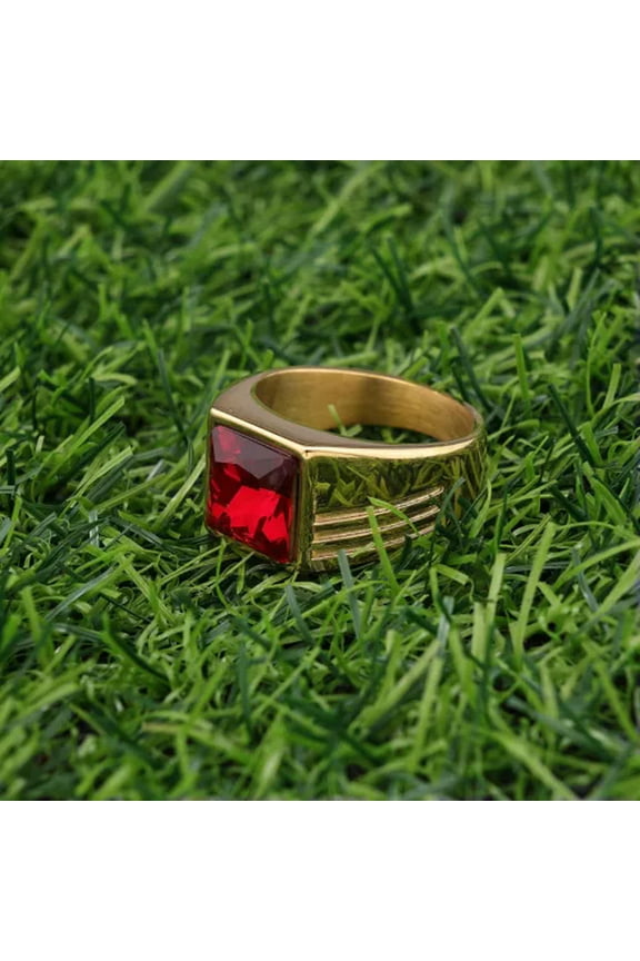 MEN's Women Stainless Steel Silver/Gold Simulated Ruby Ring Size 7-13-12-Silver