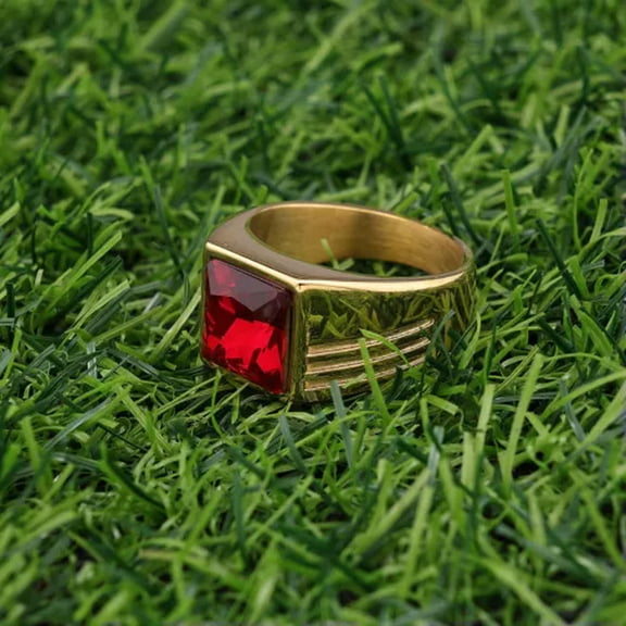 MATROOY MEN's Women Stainless Steel Silver/Gold Simulated Ruby Ring Size 7-13-9-Gold