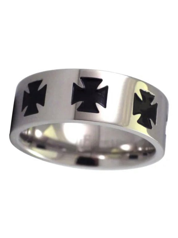 Maltese Cross Ring Mens Stainless Steel Knights Templar Biker Band Sizes 12-13-12