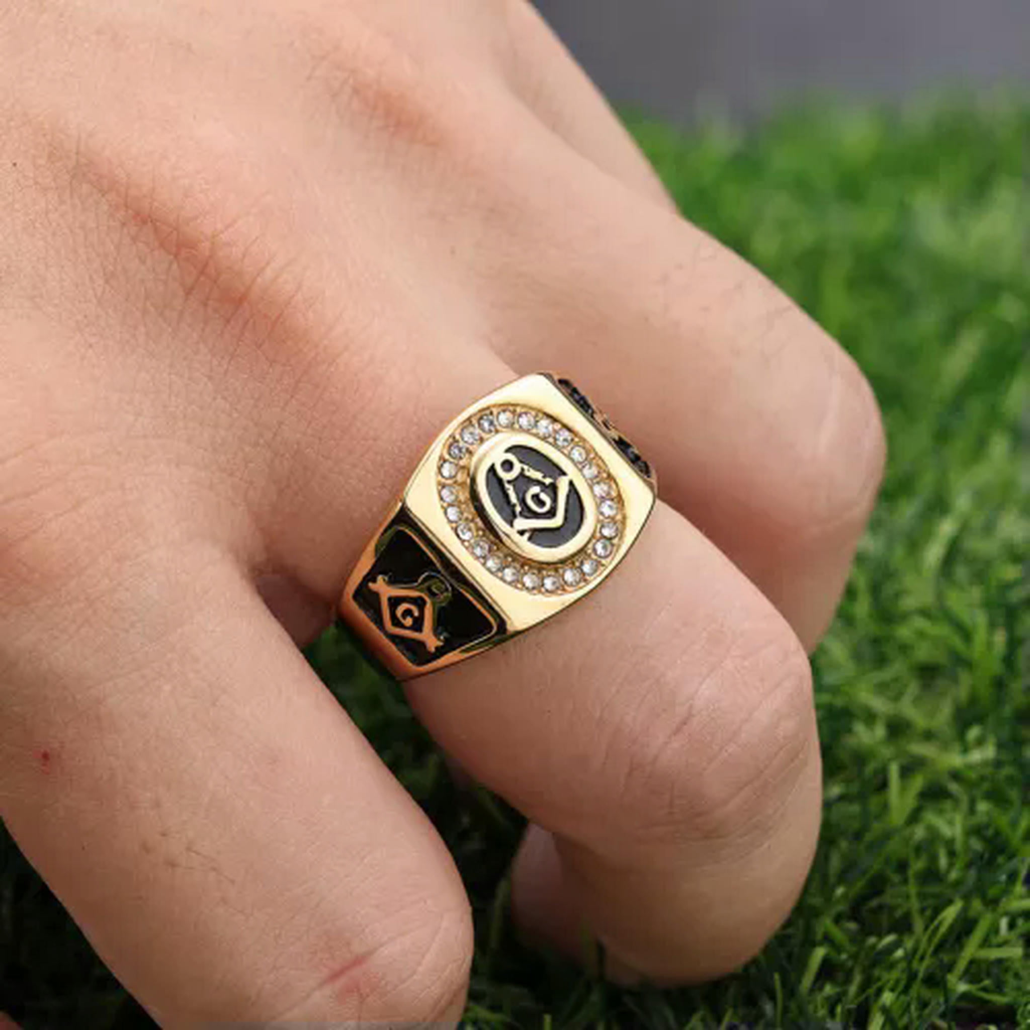 แหวนสแตนเลสสำหรับผู้ชาย สัญลักษณ์สมาคมฟรีเมสัน สีเงิน ขนาด 7-15