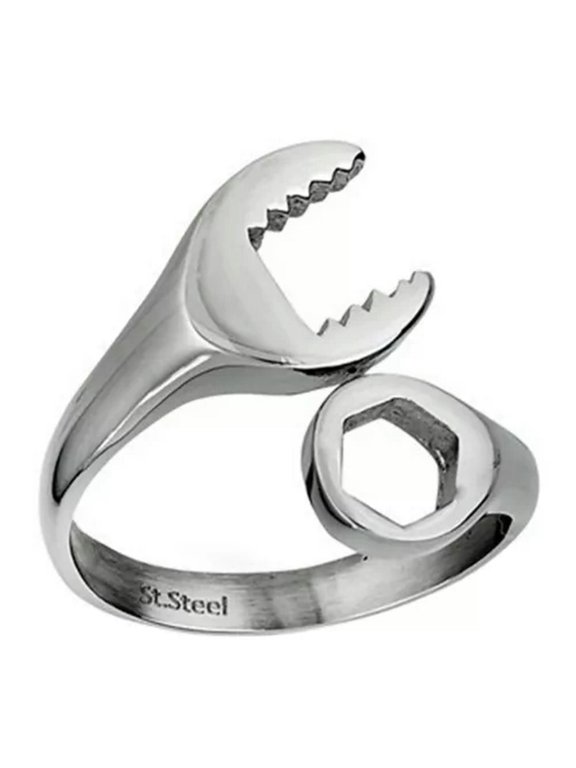 Mechanic Wrench Ring Silver Stainless Steel Open Adjustable Tool Biker Band-12