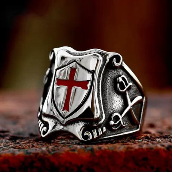 MATROOY Medieval Crusades Cross Shield Ring Stainless Steel Retro Men's Gift Biker Ring-9