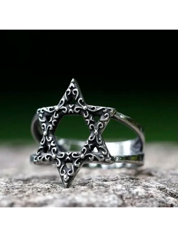 Men And Women's Minimalist Punk Style Star Hexagon Hollowed Out Ring 7-13 Size-11