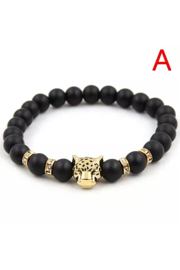 Men Bracelet Natural Stone Beads Leopard Head Handmade Bangle Bracelet Jewel WY4-StyleA