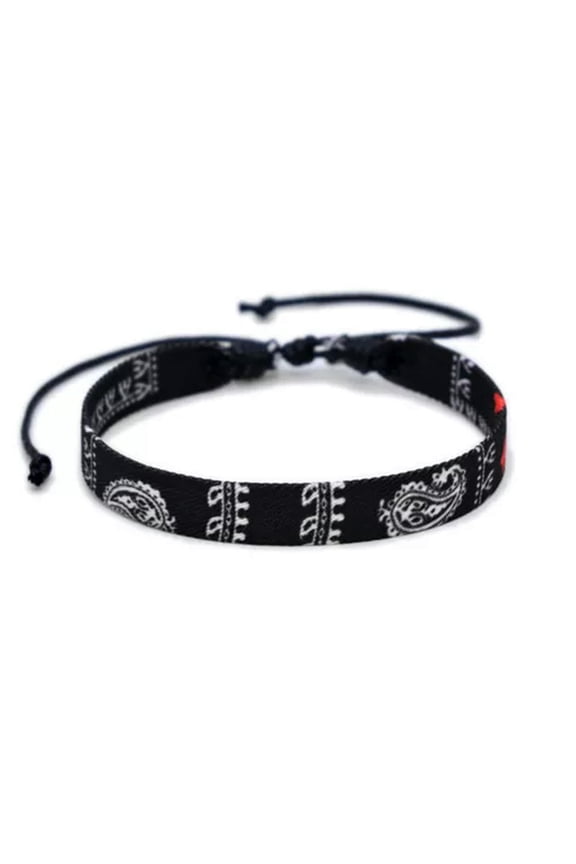 Men Cotton Ethnic Style Woven Bracelet Geometric Braided Hand String Women-Black