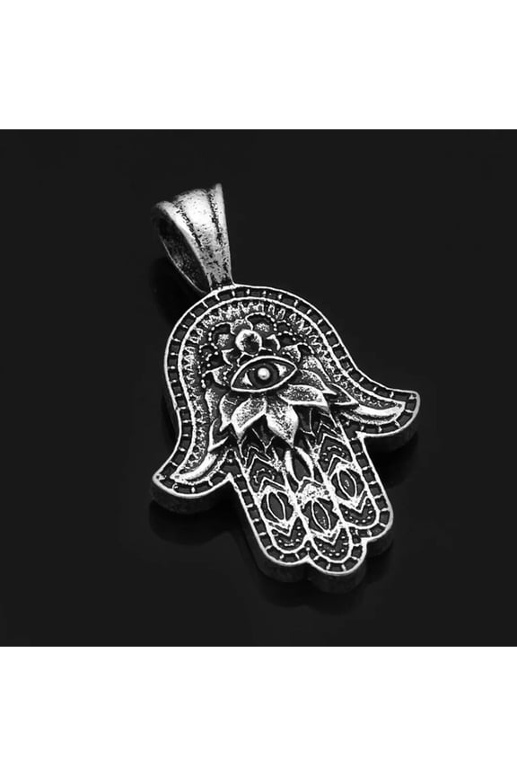 Men Hamsa Hand Evil Eye Pendant Protection Necklace Punk Biker Jewelry Chain 24"