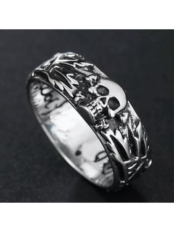 Men New Skull Ring Fashion Punk Silver Stainless Steel Hand Make World Ring -9