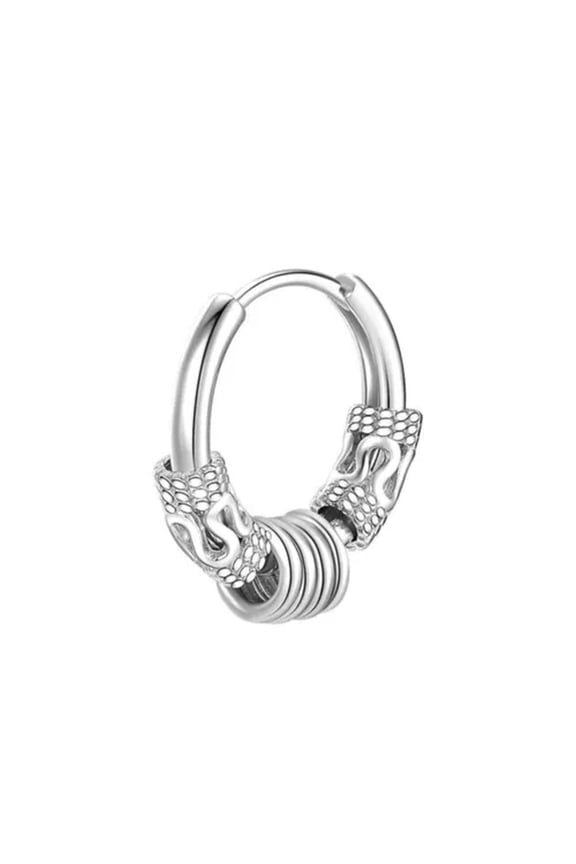 - Men Rock Punk Dragon-pattern Hoop Earrings Cool Gothic Round Huggie Ear Gift-silver ring