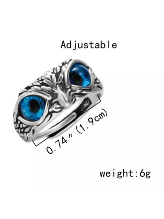 Men Rrtro Cat Blue Blue Eye Ring Adjustable Fashion Jewelry Animal Rings Gift-#4