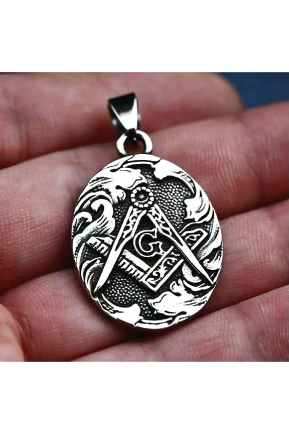 Men Silver Freemason Masonic Square & Compasses Pendant Punk Necklace Chain 24"