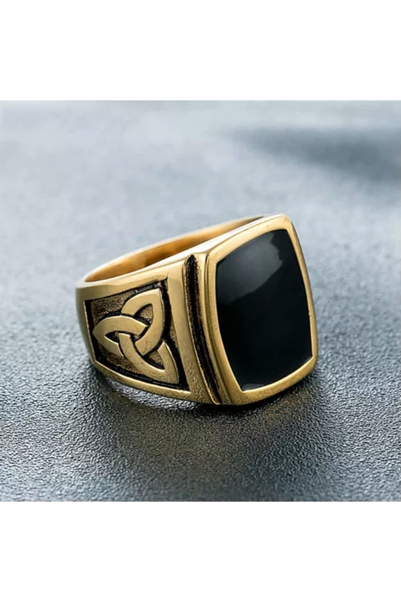 Men Stainless Steel Nordic Viking Seal Stone Men Ring Gothic Signet Rings Biker-Gold-8