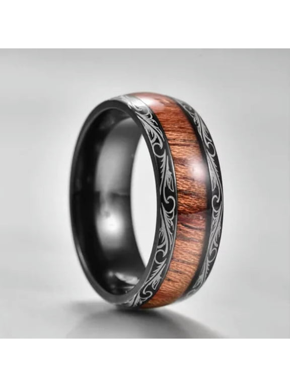 Men Tungsten Carbide Ring Wood Inlay Beveled edge Wedding Band Ring Size 6 s2 /-black-11