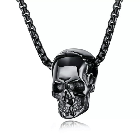 MATROOY Men Unisex Black Skull Skeleton Pendant Necklace Punk Rock Jewelry Box Chain 24"