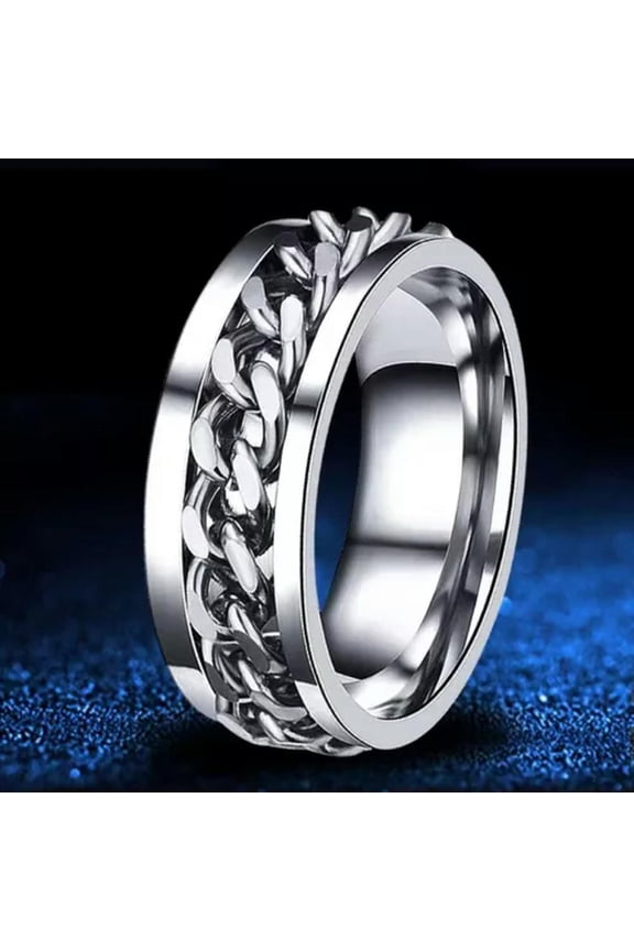 Men Unisex Silver Miami Cuban Link Wide Band Ring Stainless Steel 8MM Size 7-15-11