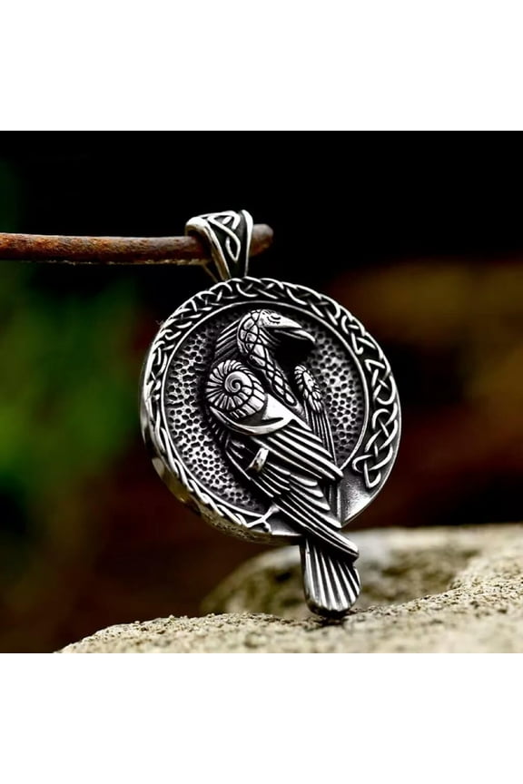 Men Viking Norse Odin's Raven Pendant Necklace Punk Protection Jewelry Chain 24"