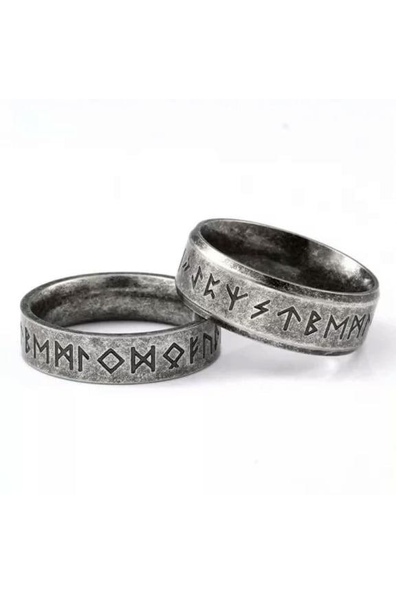 Men Vintage Nordic Viking Vegvisir Engraved Ring Stainless Steel Rune Band-8 mm-12