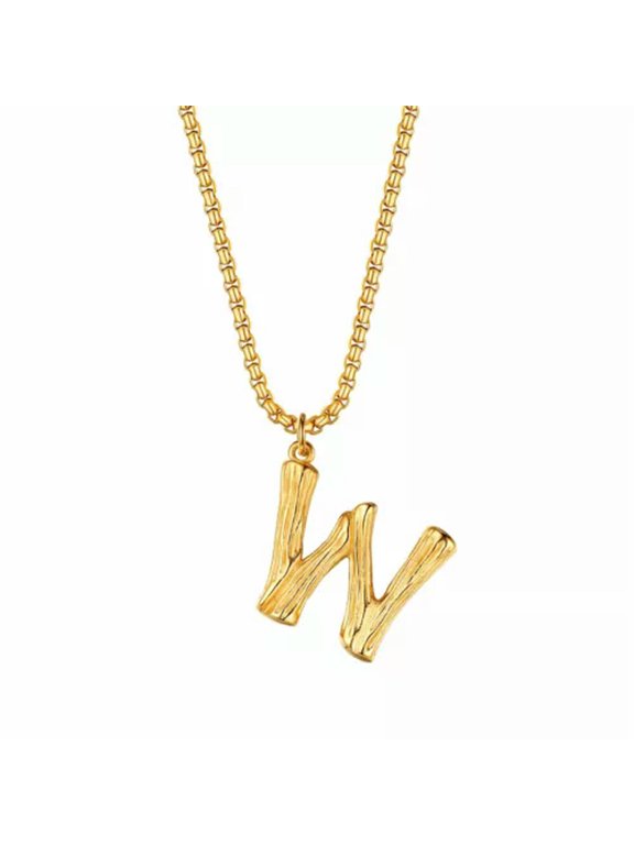 Men Women 26 Initial Letter Gold Chain Necklace A-Z Pendant Stainless Steel-W