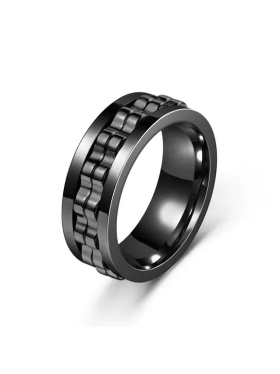 Men Women Anti-anxiety Spinner Fidget Rotating Ring Titanium Steel Finger Ring-black-13